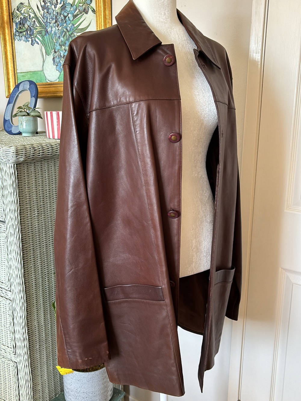 Men's Brown Leather Coat Jacket NWT